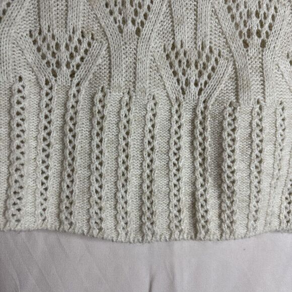 Topshop Women's Crop Pointelle Knit Pullover Sweater Ivory Cream Size 6 - Picture 6 of 14